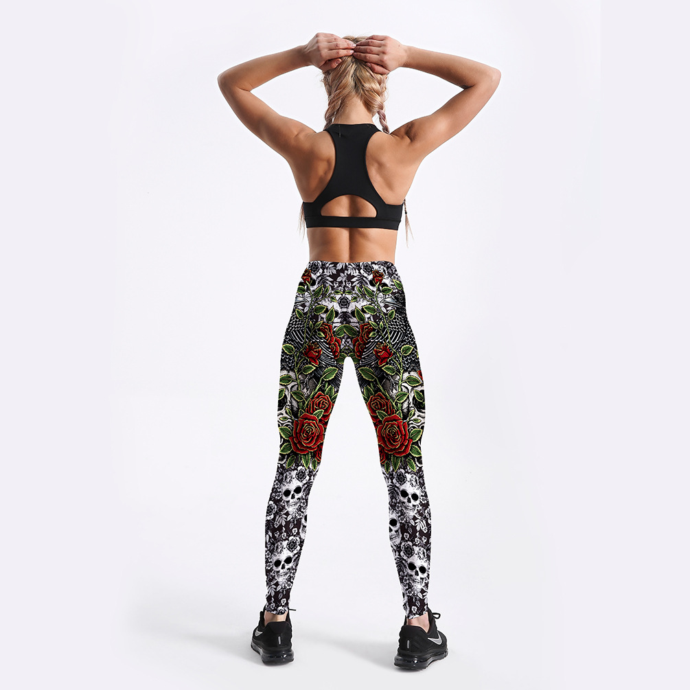 Title 6, RosesSkulls Yoga Workout Leggings for women, fe...