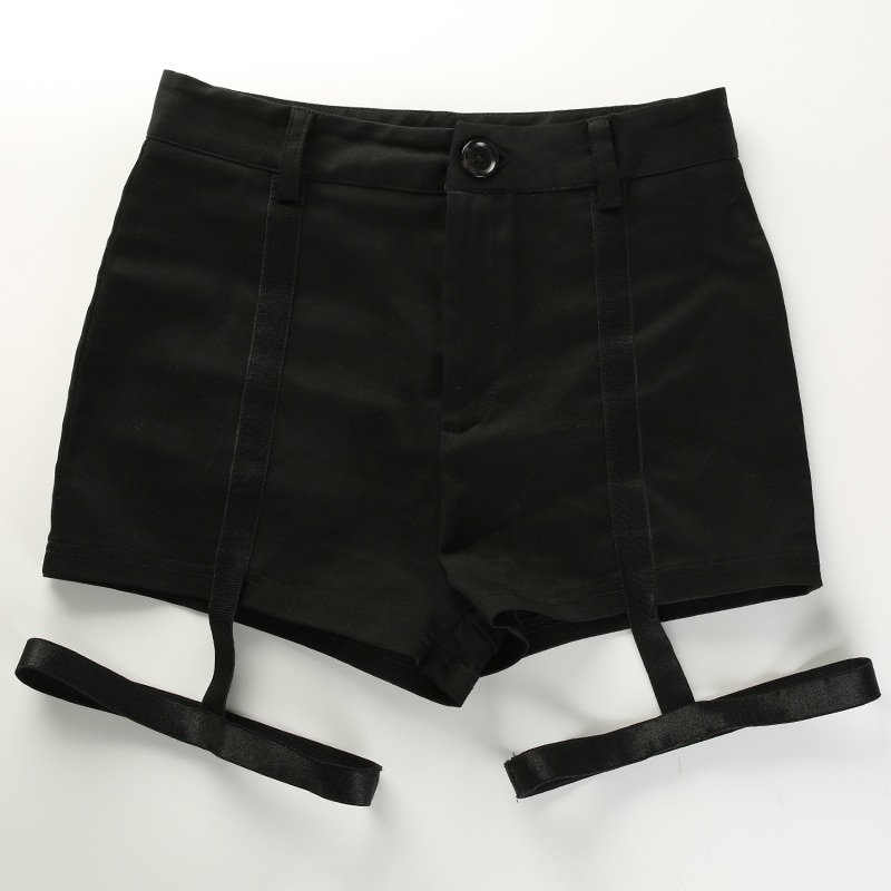 Title 2, Black Elastic High Waist Slim Shorts for Women,...