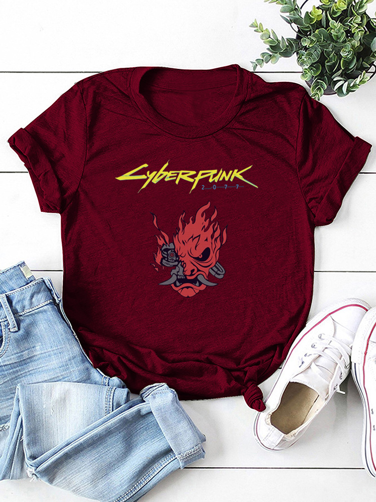 Title 10, Cyberpunk Style Printed Crew Neck T-shirt