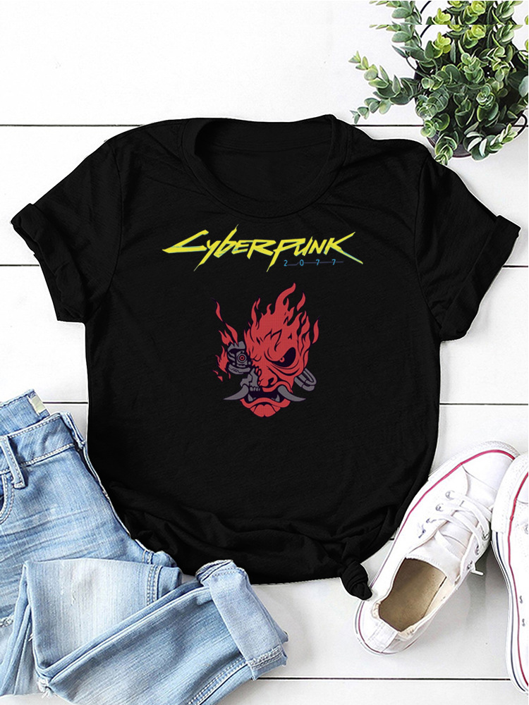 Title 13, Cyberpunk Style Printed Crew Neck T-shirt