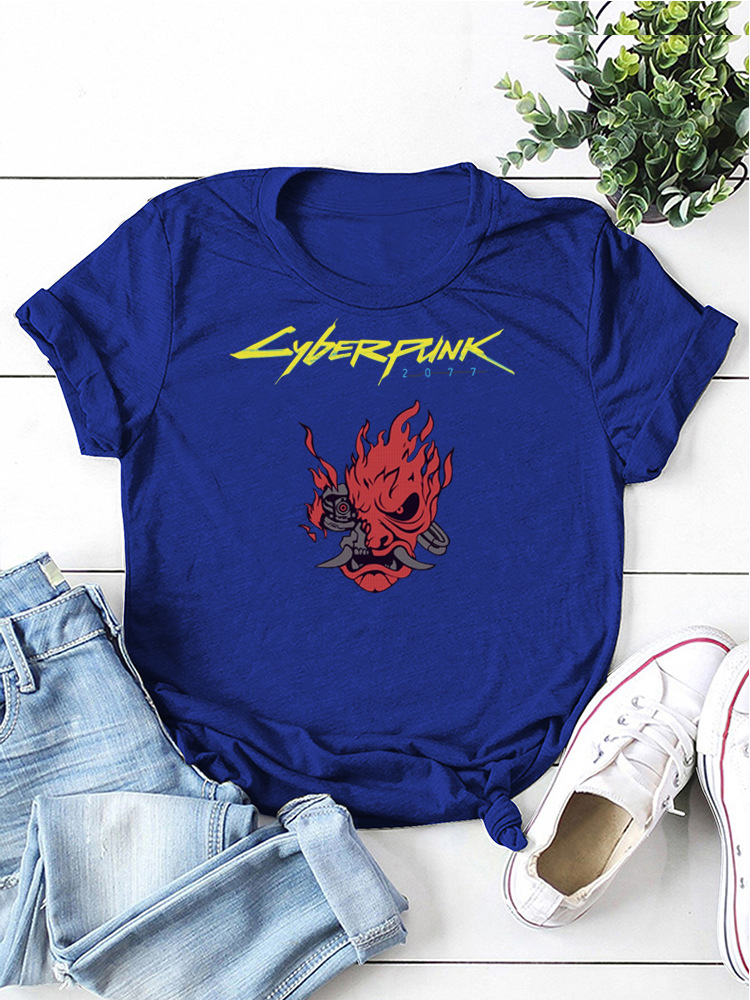 Title 16, Cyberpunk Style Printed Crew Neck T-shirt