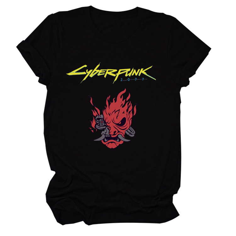 Title 30, Cyberpunk Style Printed Crew Neck T-shirt