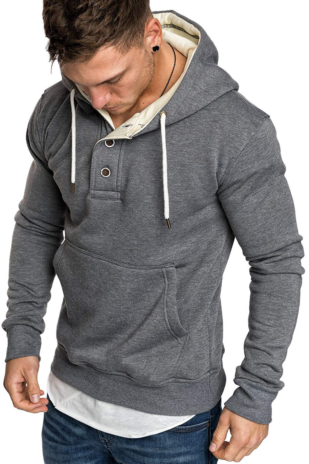 Title 3, Button-trimmed hooded fleece sweatshirt