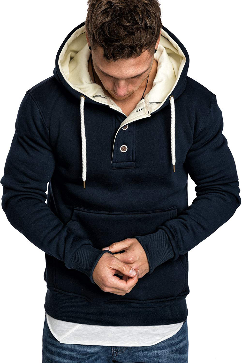 Title 10, Button-trimmed hooded fleece sweatshirt