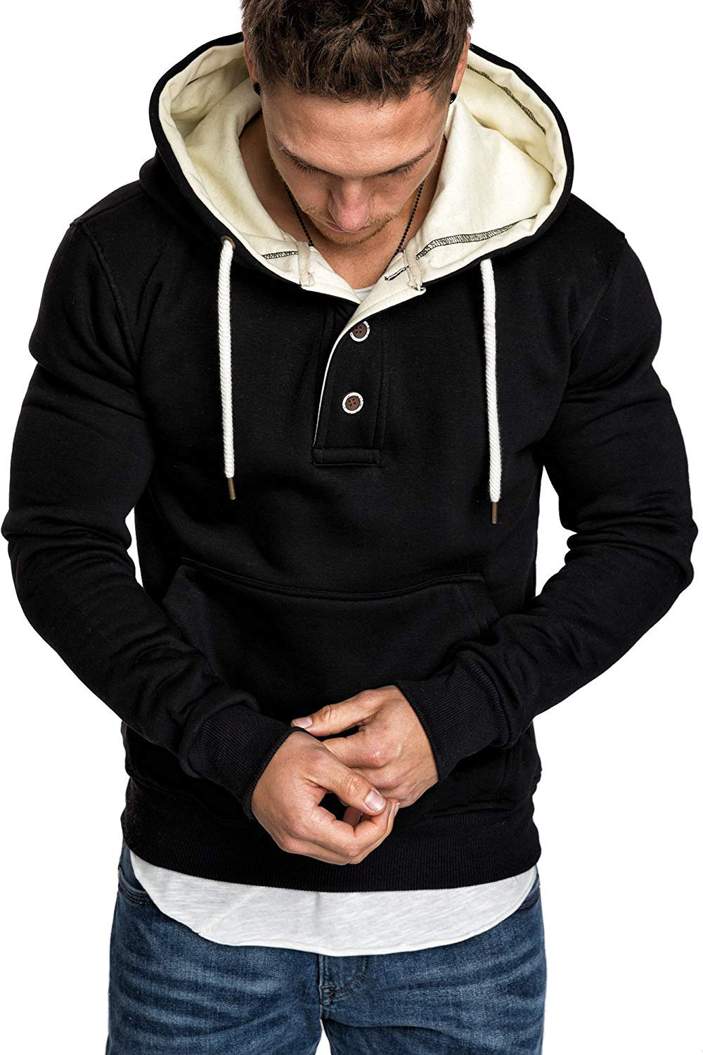 Title 18, Button-trimmed hooded fleece sweatshirt