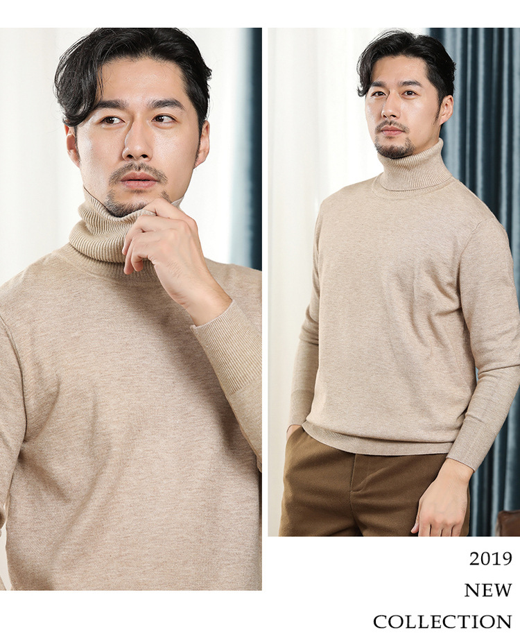 Men's wool sweater side view showing ribbed hem detail