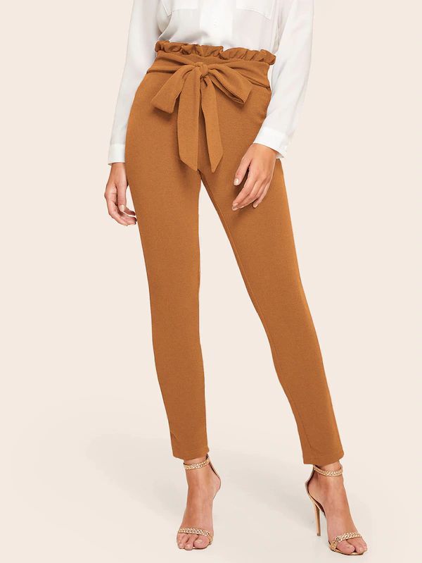 Title 8, Orange paper bag belt tights for a stylish look...