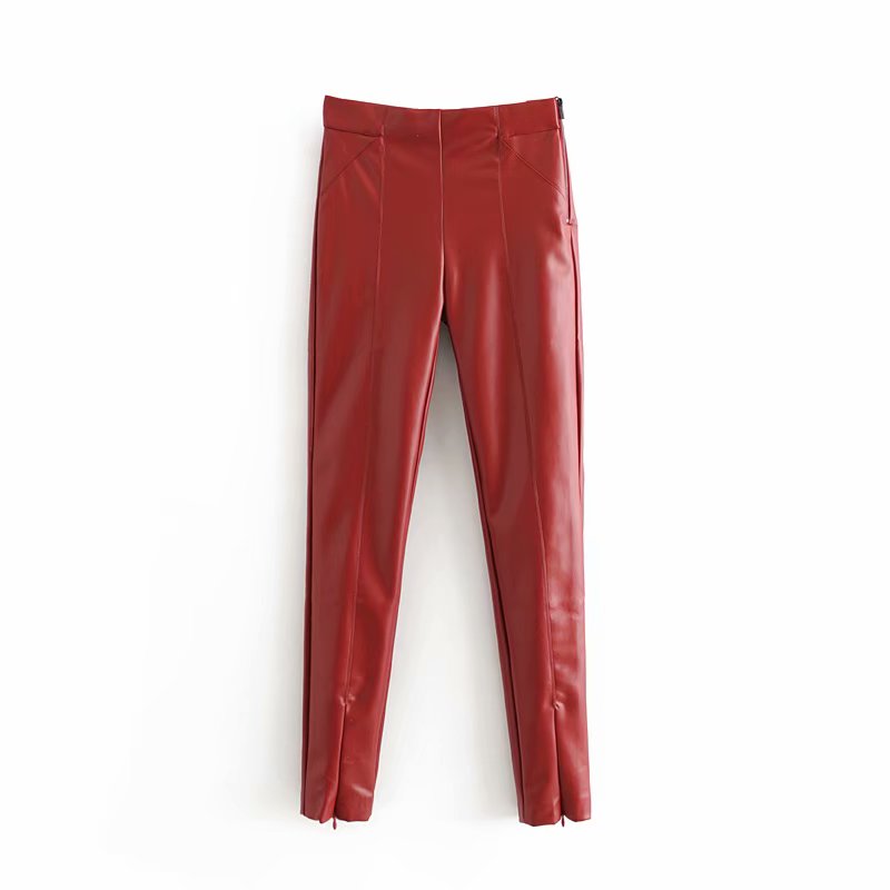 Title 2, European and American High-Waisted Leather Trou...