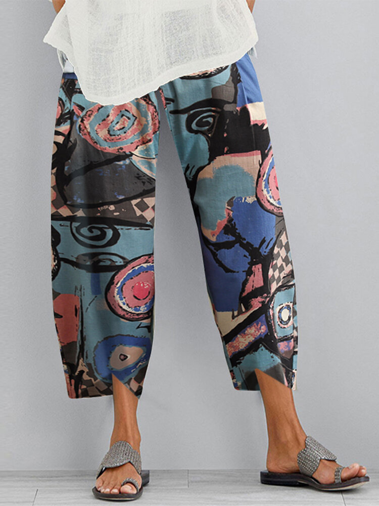 Title 2, Printed cotton and linen cropped trousers. Comf...