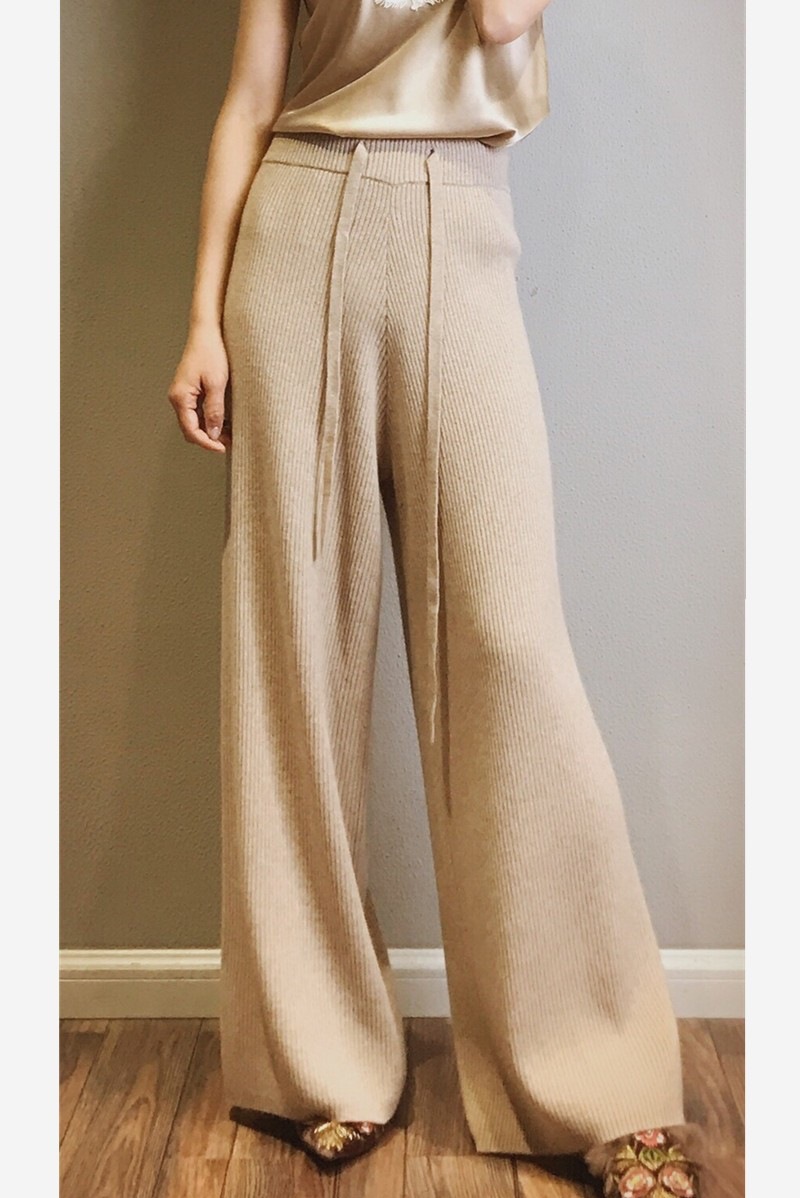 Title 5, High-rise solid color cashmere wide-leg trouser...