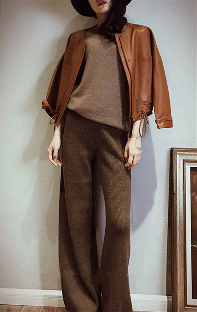 Title 7, High-rise solid color cashmere wide-leg trouser...