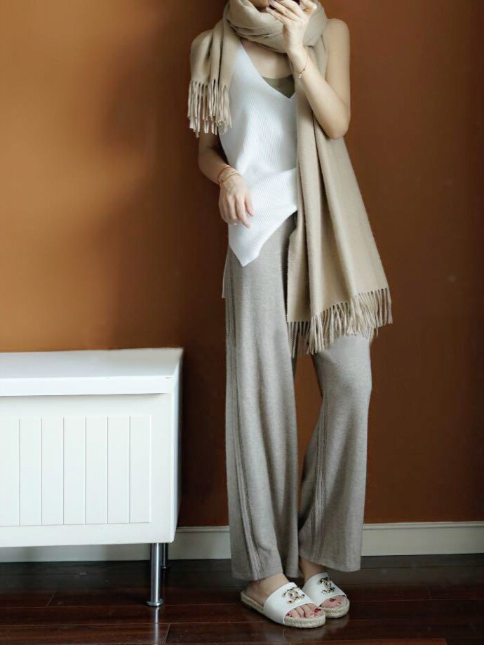 Title 12, High-waisted wide-leg cashmere pants