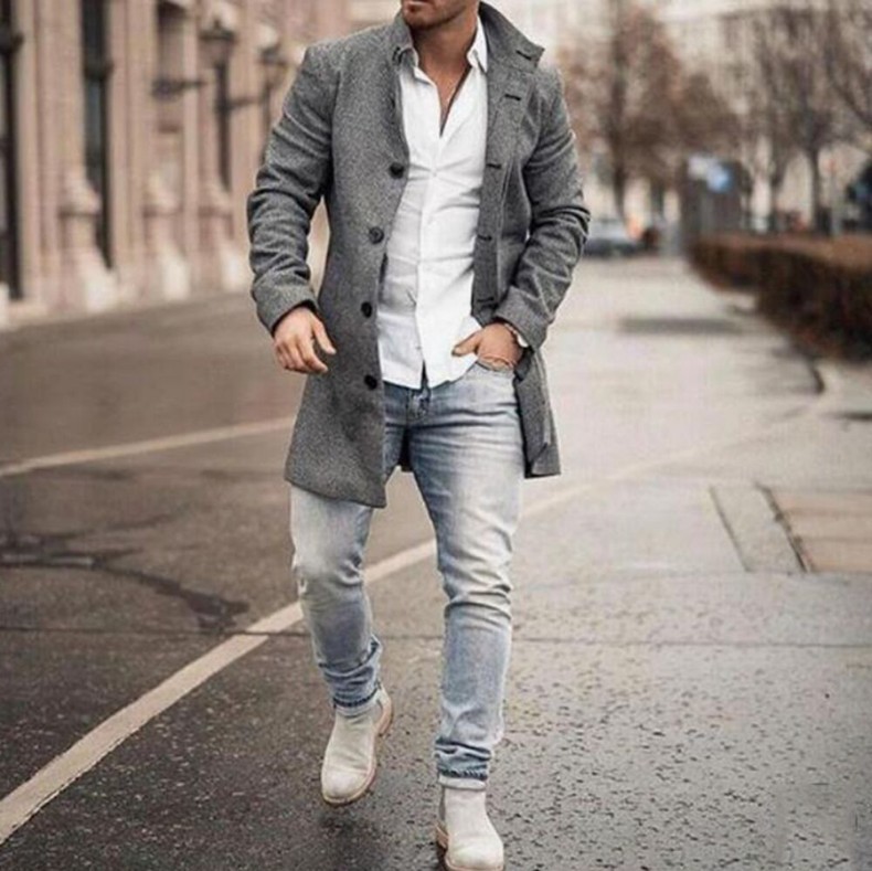 Title 1, Mens new wool casual mid-length coat with stan...