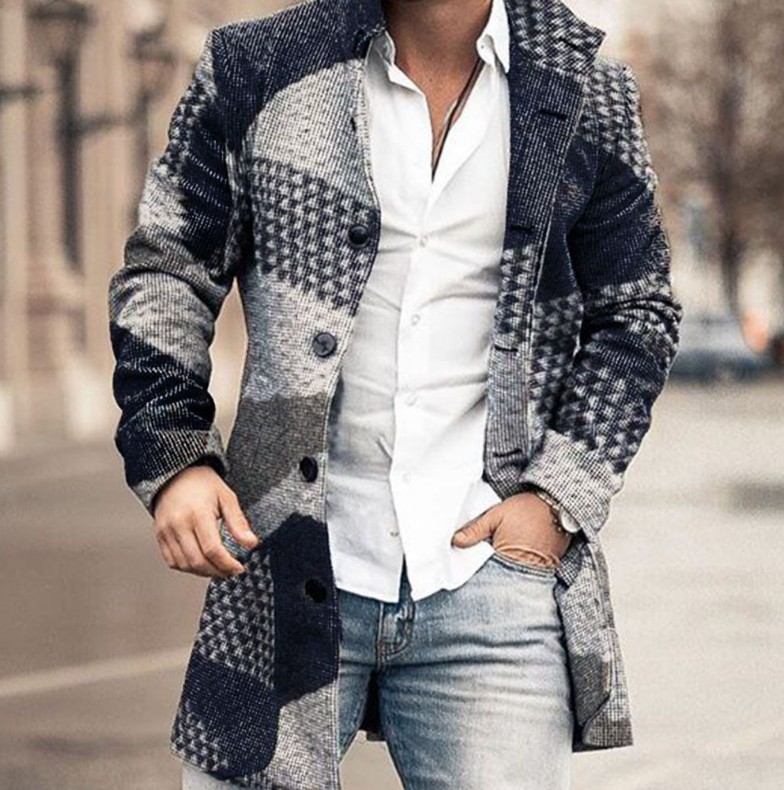 Title 3, Mens new wool casual mid-length coat with stan...