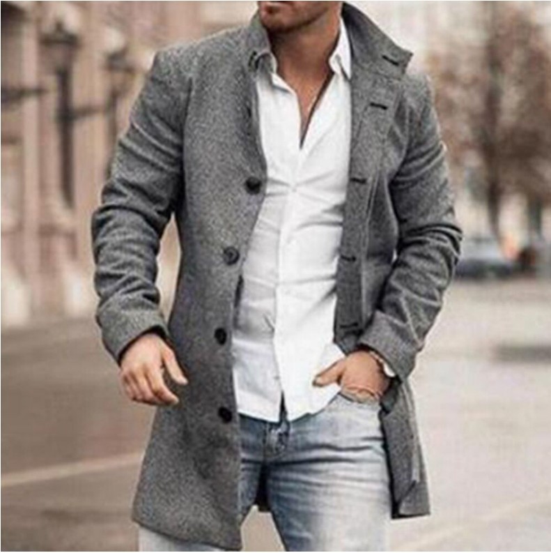 Title 4, Mens new wool casual mid-length coat with stan...