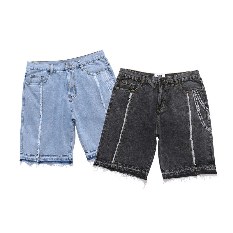 Title 9, Shorts de jeans raw com bordado de corrente pre...