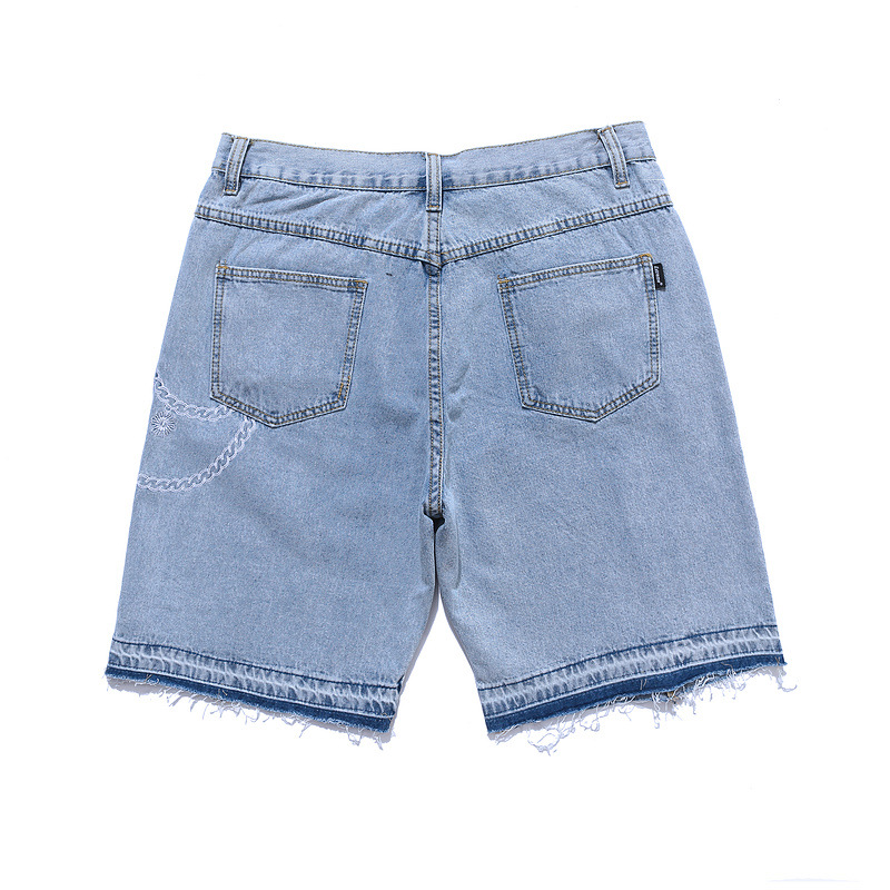 Title 11, Zwarte, ketting geborduurde raw denim shorts, v...