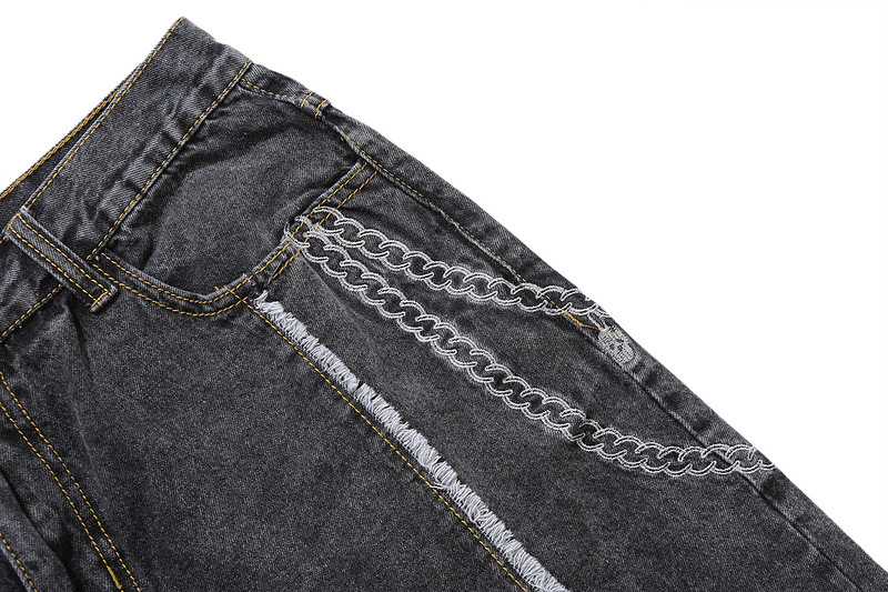 Title 14, Shorts de jeans raw com bordado de corrente pre...