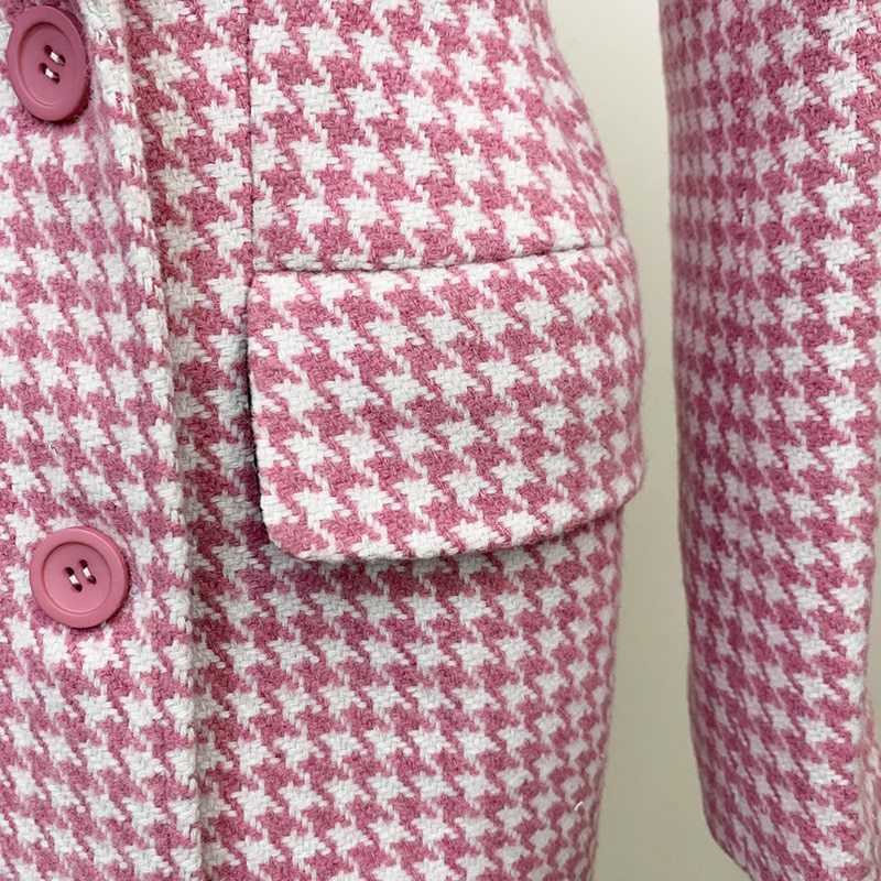 Title 11, Pink Houndstooth Wool Coat Retro Double-breasted