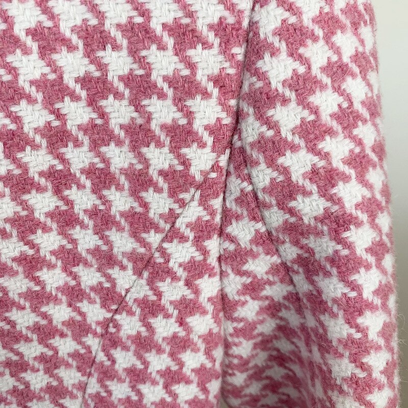 Title 13, Roze houndstooth wollen jas retro dubbele rij