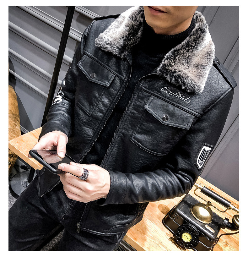 Title 4, Lamb fur lapel motorcycle leather jacket