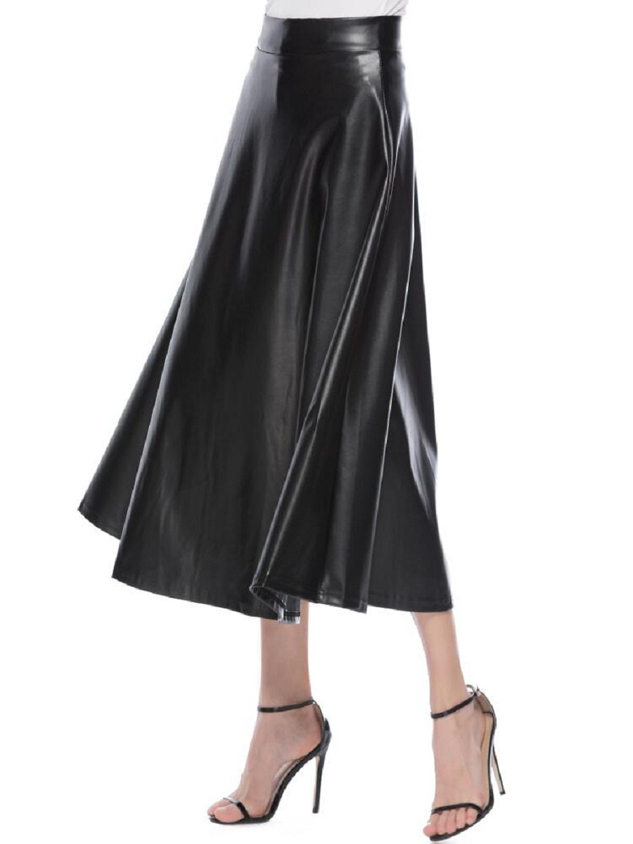 Title 1, PU Skirt Long High Waist Skirt for Women Stylis...