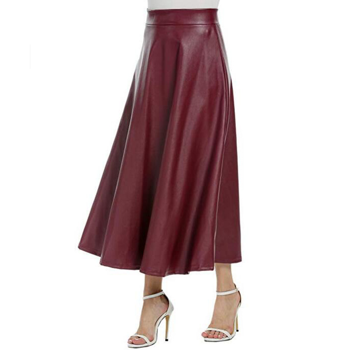 Title 3, PU Skirt Long High Waist Skirt for Women Stylis...