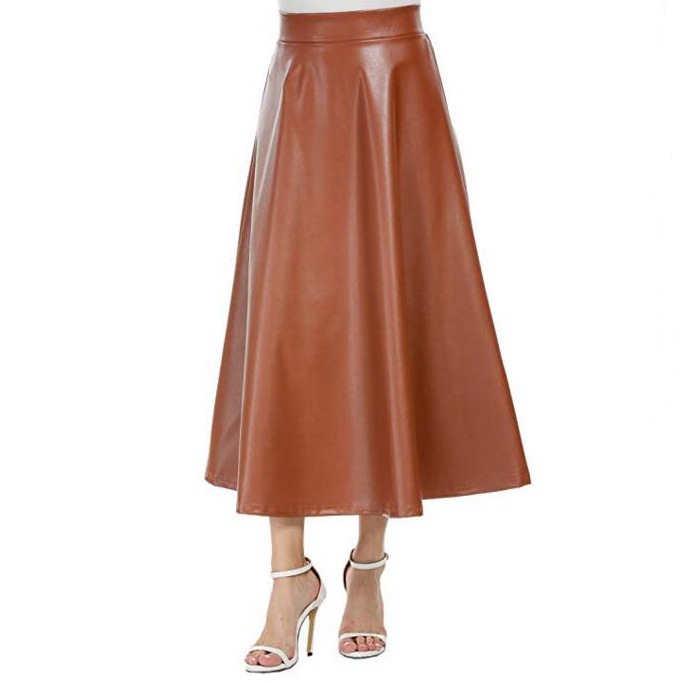 Title 7, PU Skirt Long High Waist Skirt for Women Stylis...