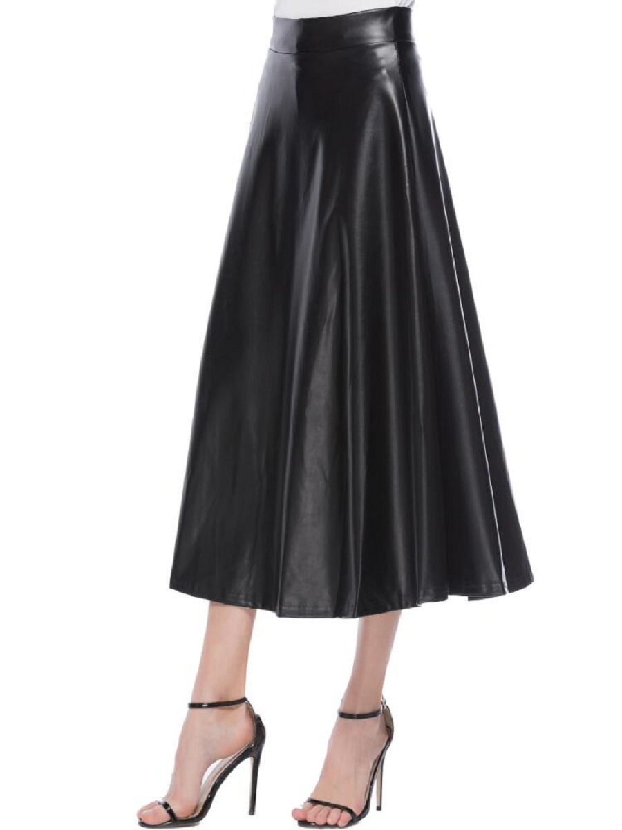 Title 10, PU Skirt Long High Waist Skirt for Women Stylis...