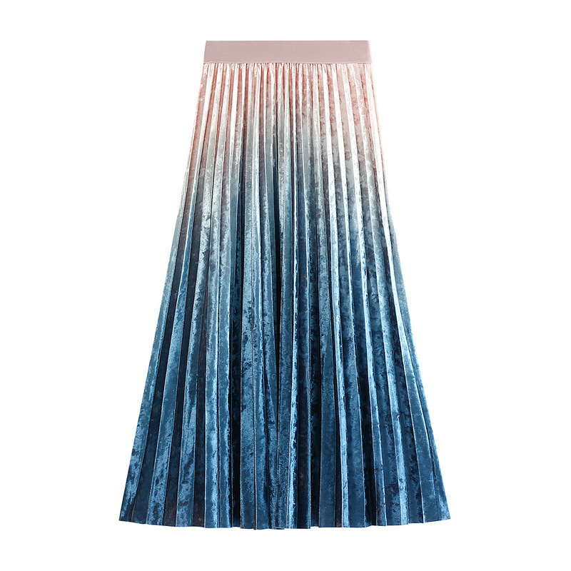 Title 2, Gradient gold velvet pleated skirt, a luxurious...