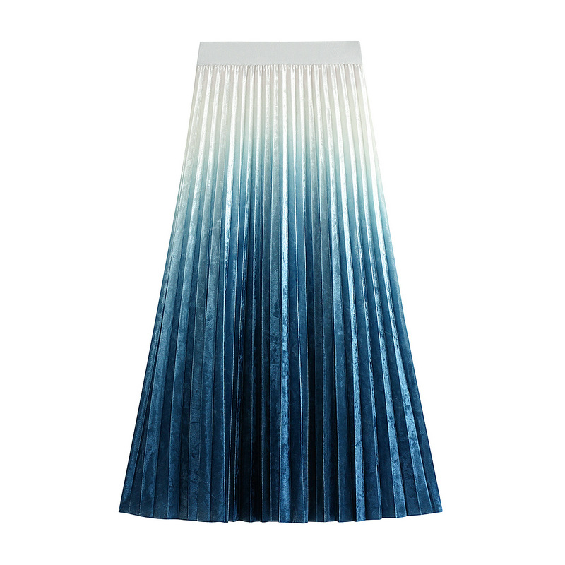 Title 3, Gradient gold velvet pleated skirt, a luxurious...