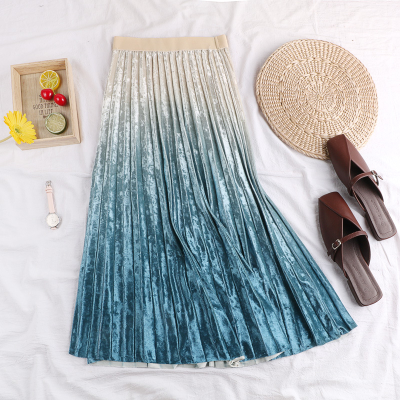 Title 4, Gradient gold velvet pleated skirt, a luxurious...