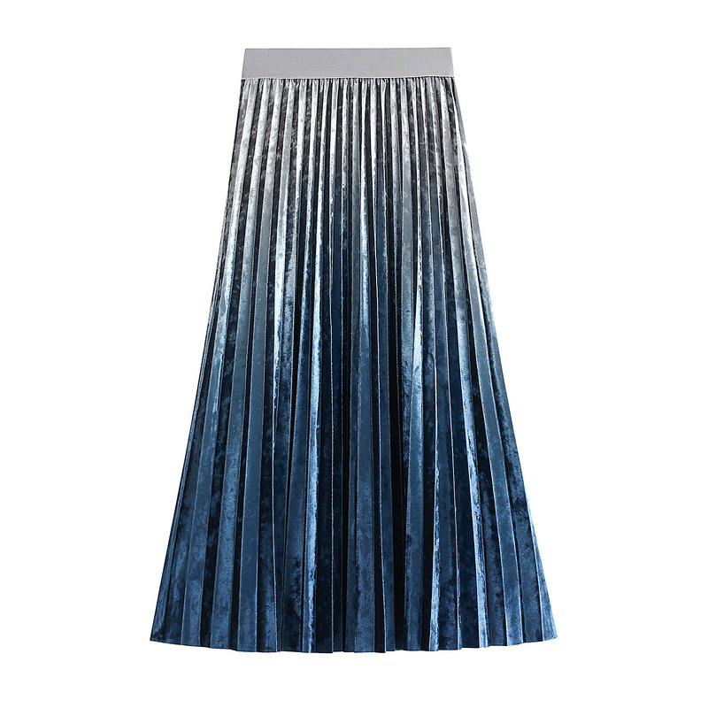 Title 5, Gradient gold velvet pleated skirt, a luxurious...