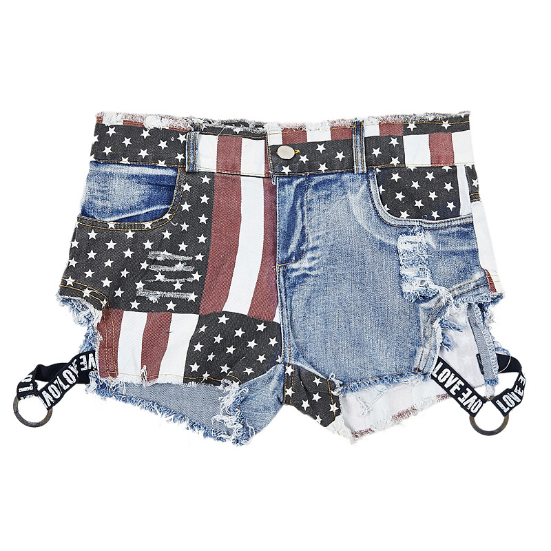 Title 2, Distressed US Flag Denim Shorts for a comfortab...