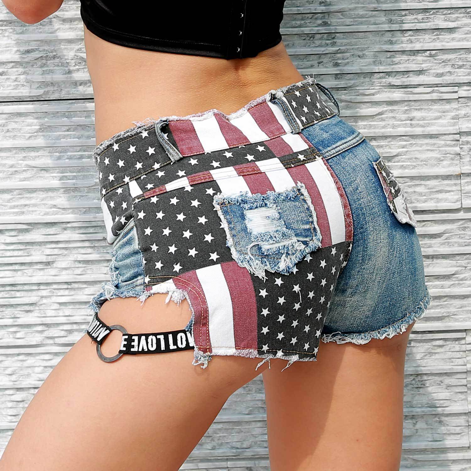 Title 5, Distressed US Flag Denim Shorts for a comfortab...