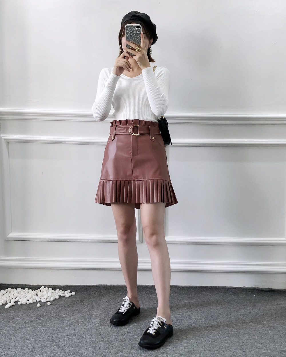 Title 12, Pleated Bottoming Fan PU Skirt Elevate your sty...