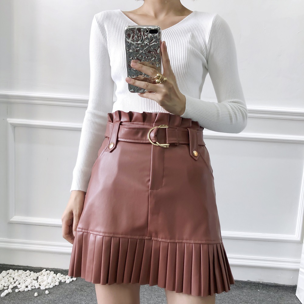 Title 14, Pleated Bottoming Fan PU Skirt Elevate your sty...