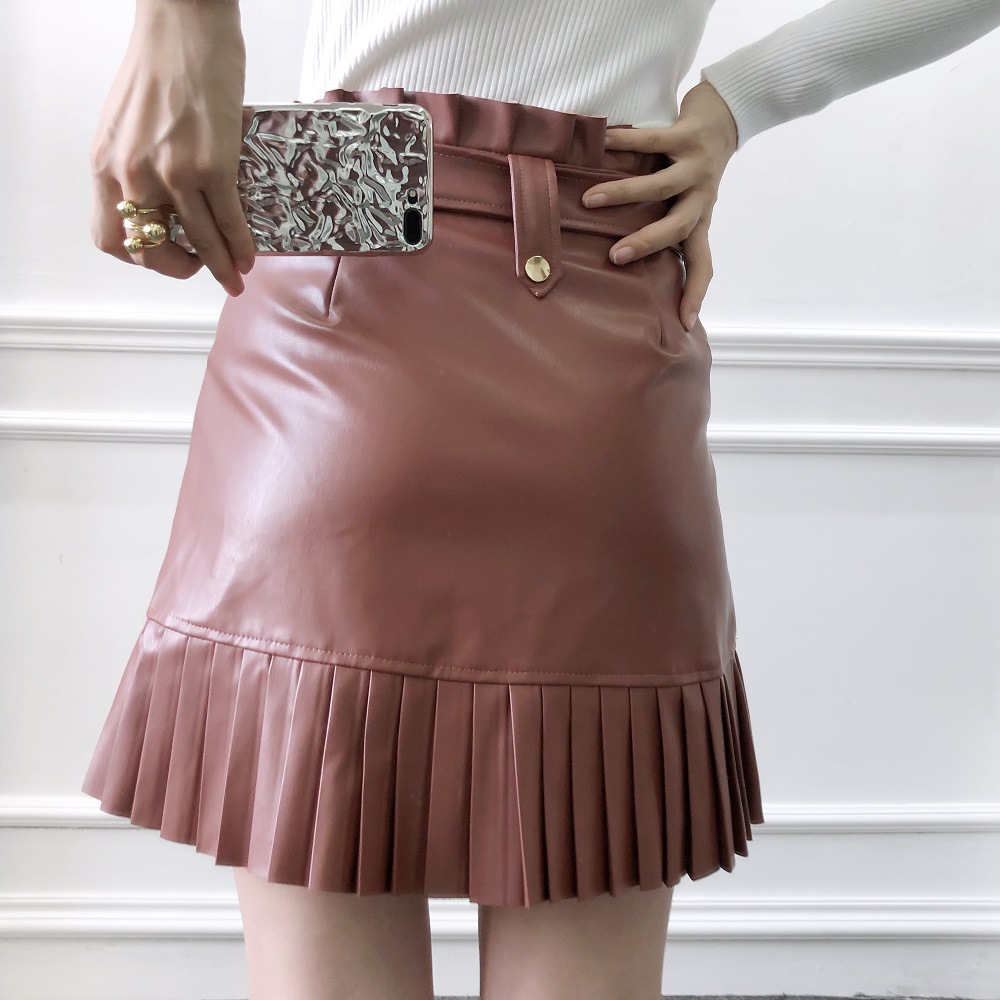 Title 17, Pleated Bottoming Fan PU Skirt Elevate your sty...