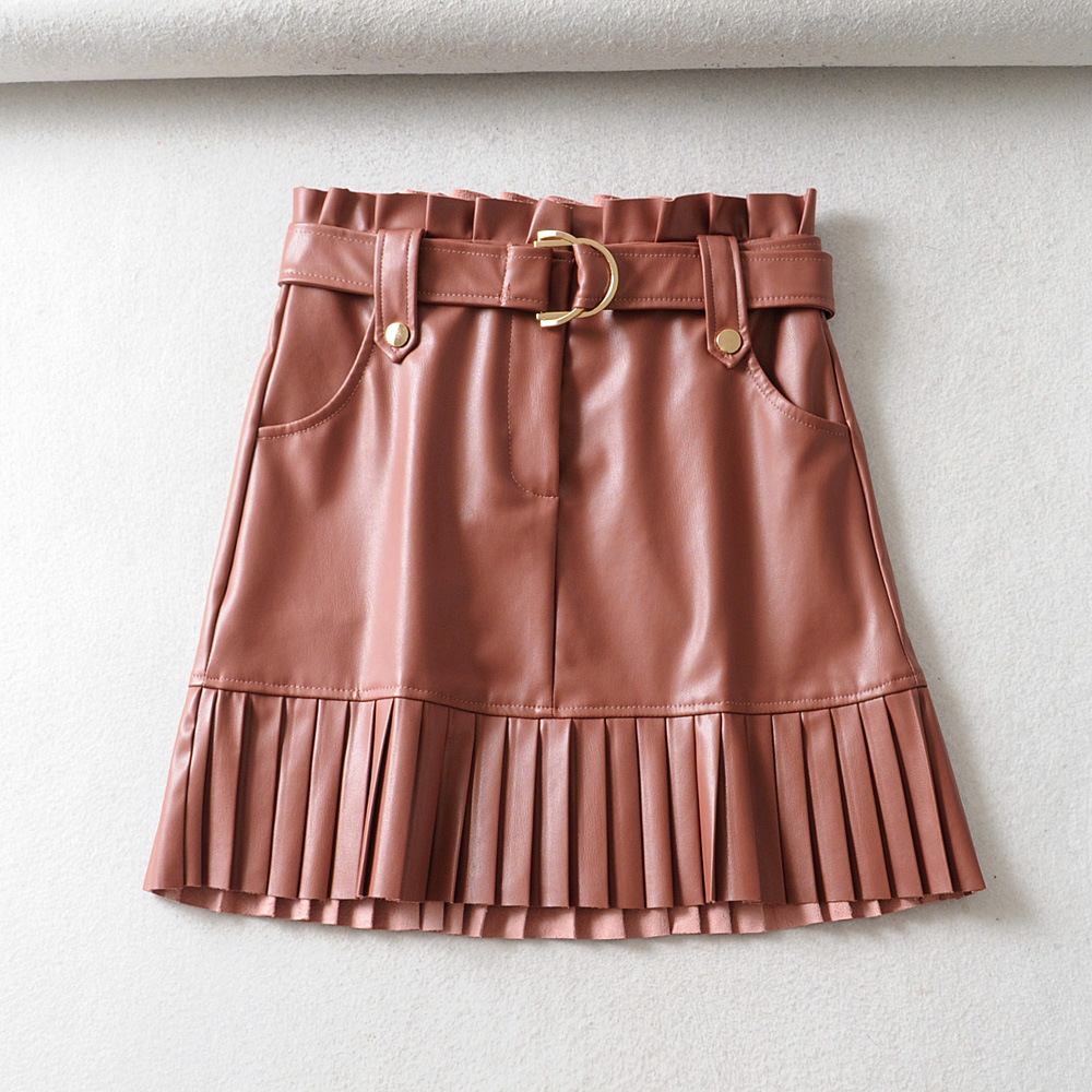 Title 19, Pleated Bottoming Fan PU Skirt Elevate your sty...