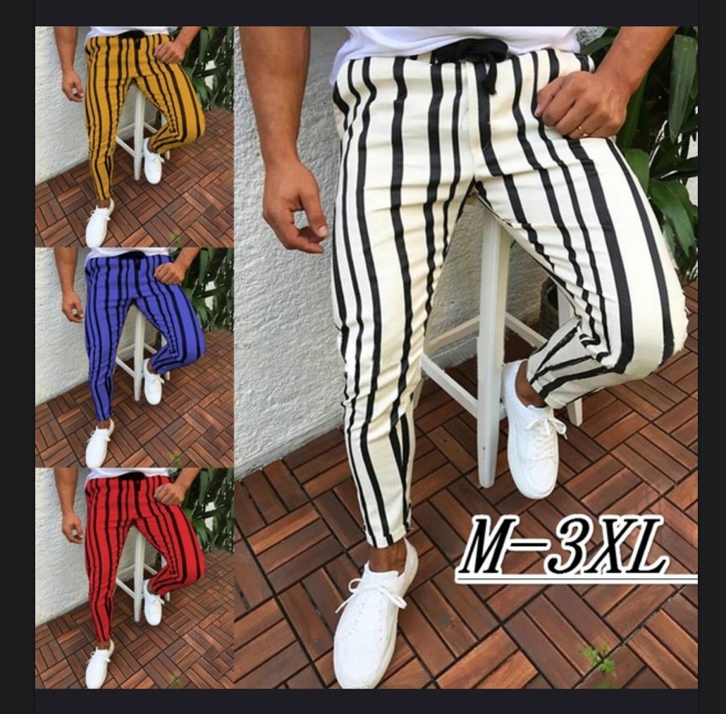 Title 2, Casual pants tide stripe printed trousers