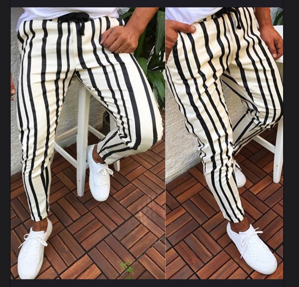 Title 3, Casual pants tide stripe printed trousers