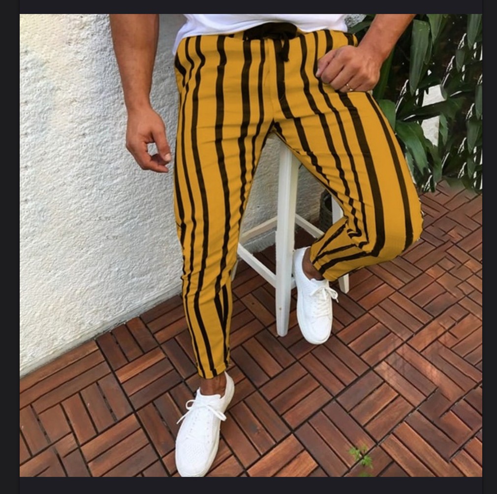 Title 4, Casual pants tide stripe printed trousers