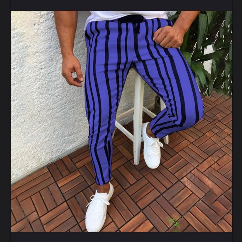 Title 6, Casual pants tide stripe printed trousers