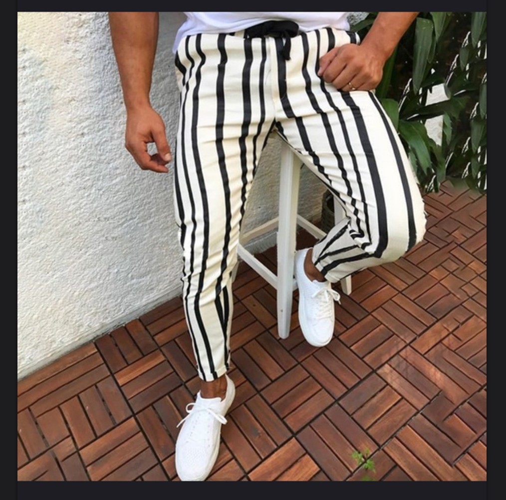 Title 7, Casual pants tide stripe printed trousers