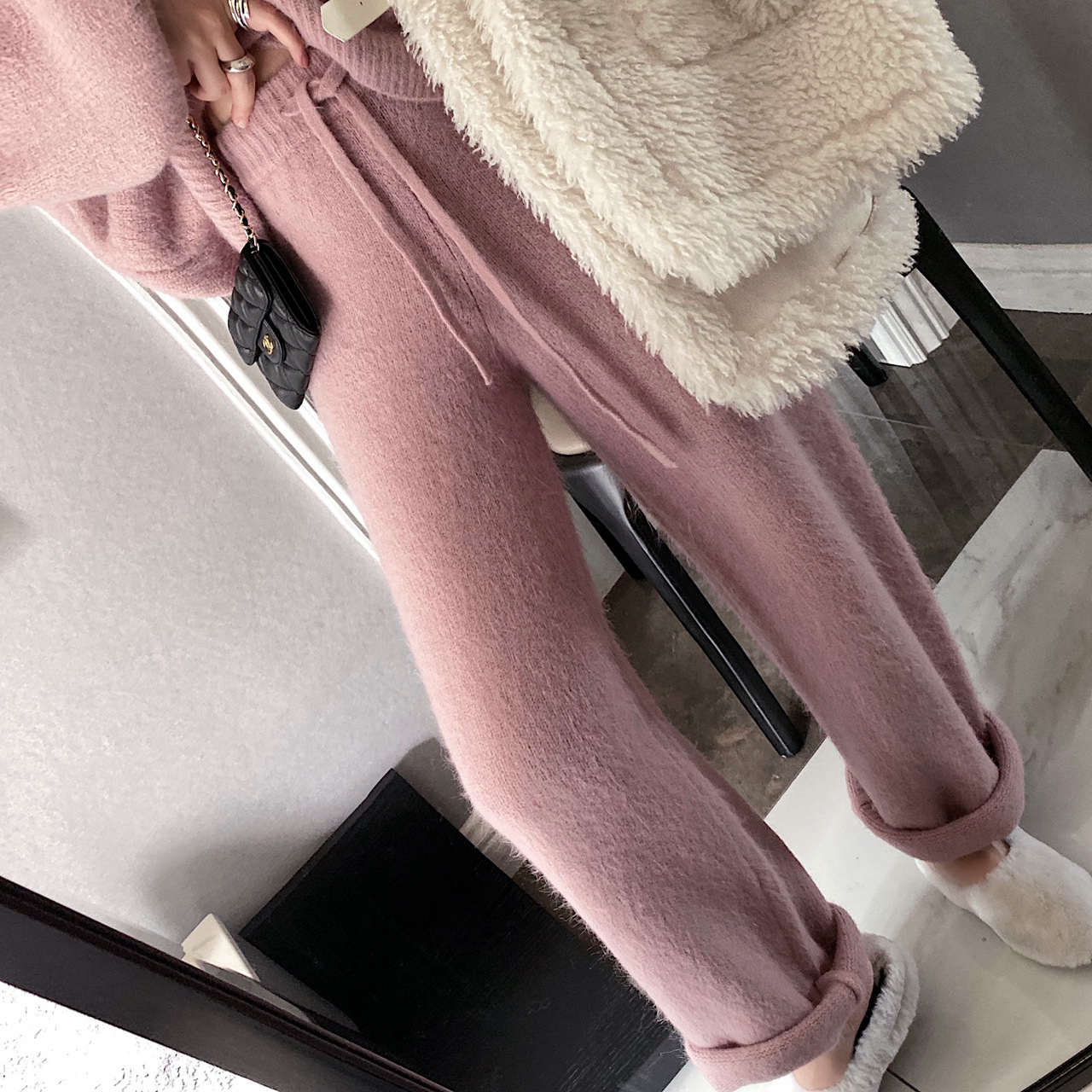 Title 16, Casual knit wide leg pants Comfortable and styl...