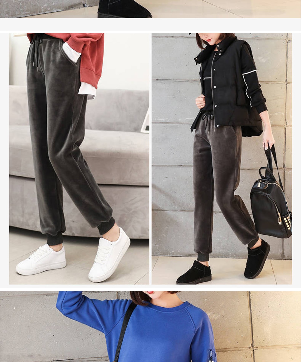 Title 13, Womens Winter Lamb Fur Cashmere Slim Pants Cas...