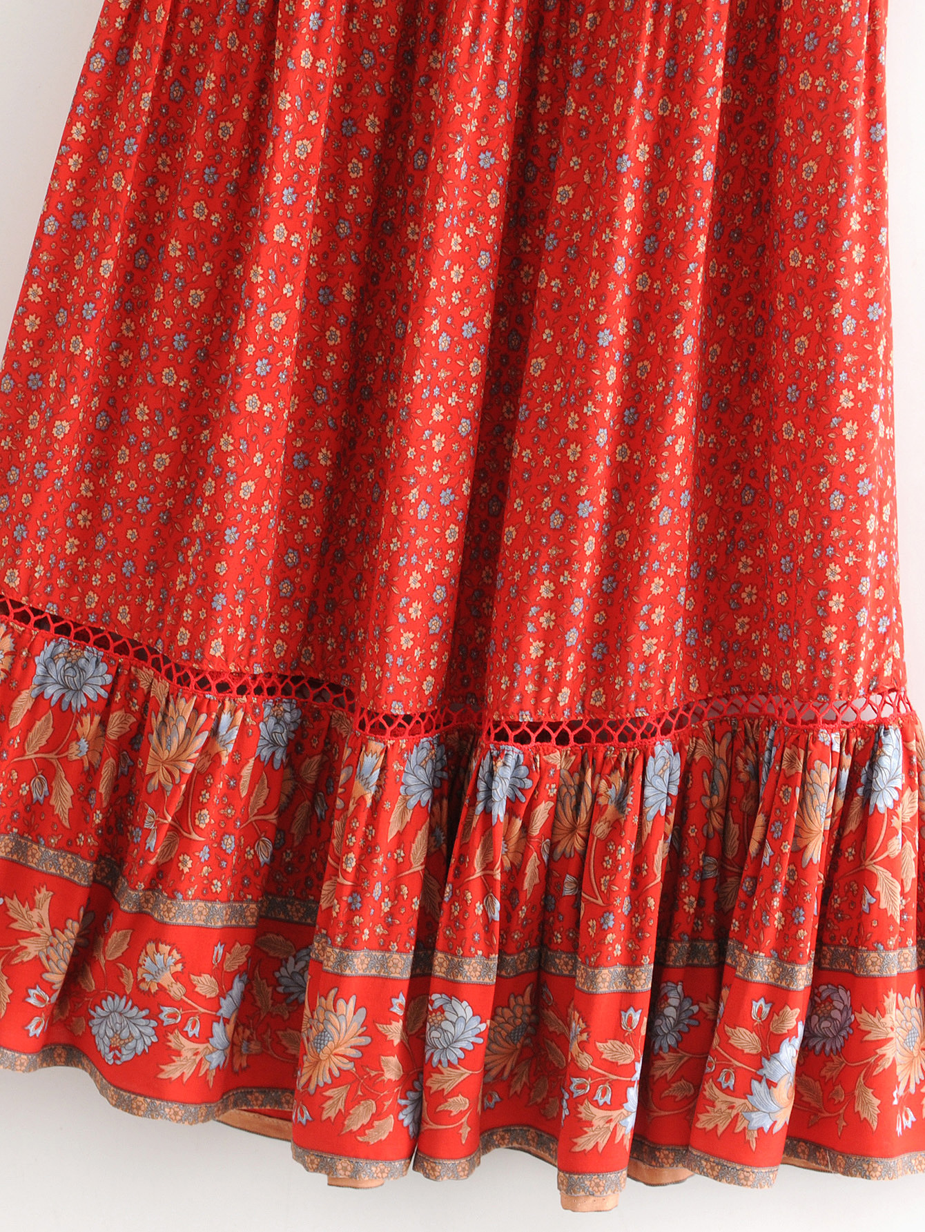 Title 12, Printed red sunflower cutout skirt, a vibrant a...