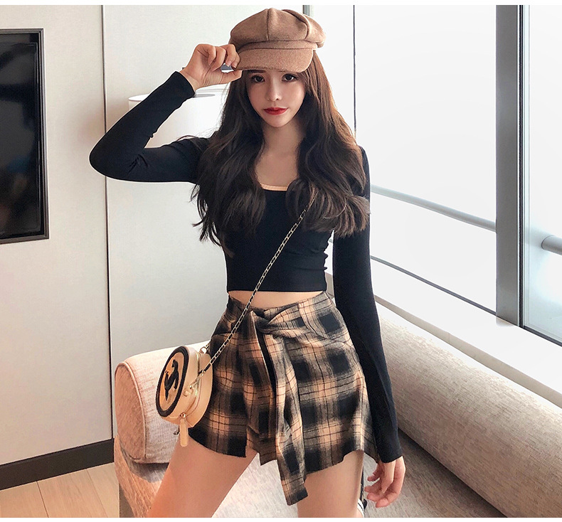 Title 7, High waist plaid irregular shorts for a stylish...