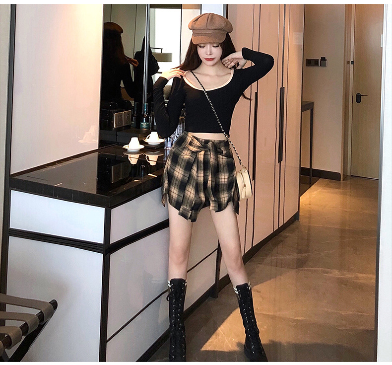 Title 8, High waist plaid irregular shorts for a stylish...