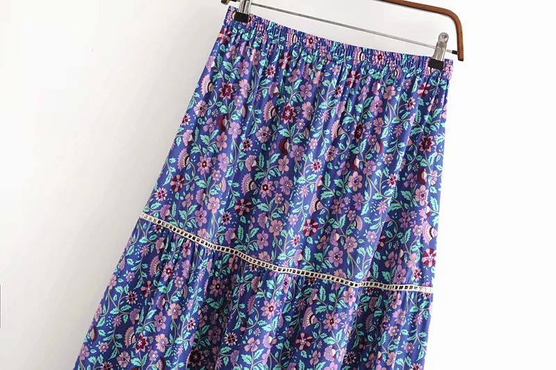 Title 14, Gebloemde patchwork kanten rok met elastische t...